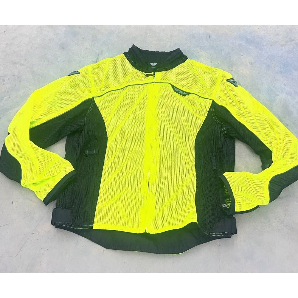 Fly Racing Motorcycle Jacket Men Hi-Vis Yellow Black Flux Air Mesh Padded Riding